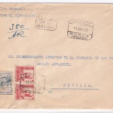 Francobolli: SOBRE CERTIFICADO. RONDA, MÁLOAGA. 1937. LOCAL. A FERROCARRILES EN SEVILLA. DESPUÉS DE LA SALIDA