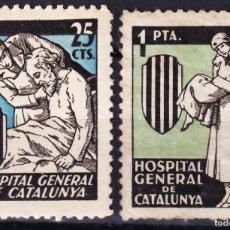 Sellos: HOSPITAL GENERAL DE CATALUNYA, 25 CTS AZUL Y NEGRO, 1 PTS VERDE Y NEGRO.