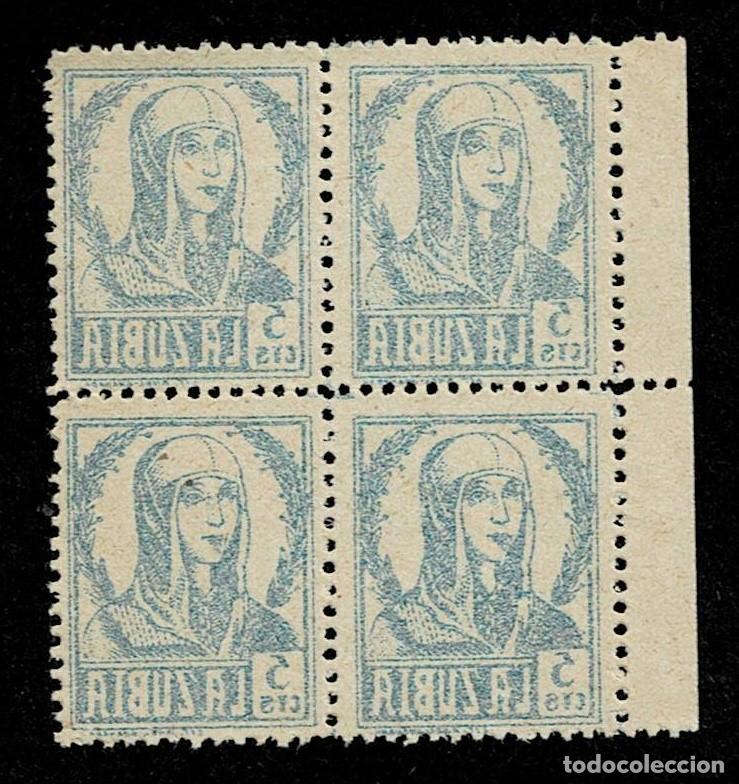 Briefmarken: Guerra Civil LA ZUBIA Fesofi n&ordm; 2c Variedad PAPEL GRIS (NO MENCIONADO) CALCADO AL DORSO EN BLOQUE DE