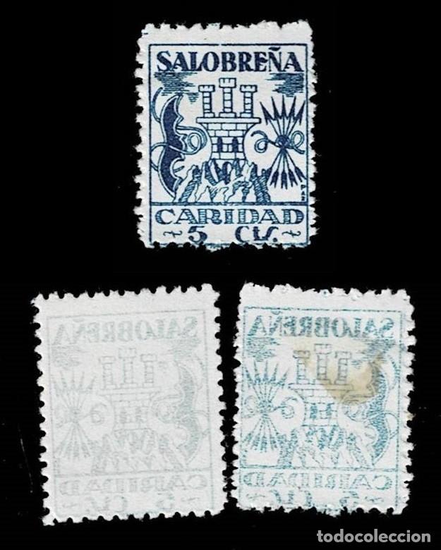 Stamps: Guerra Civil SALOBRE&Ntilde;A Fesofi n&ordm; 4 Variedad CALCADO (NO CATALOGADO) Valor 5 cts Color AZUL Con fijas