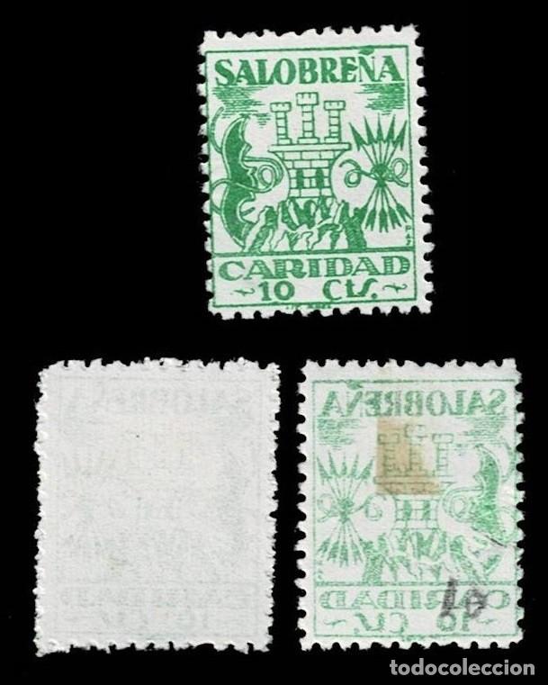 Stamps: Guerra Civil SALOBRE&Ntilde;A Fesofi n&ordm; 5 Variedad CALCADO (NO CATALOGADO) Valor 5 cts Color VERDE AMARILLO