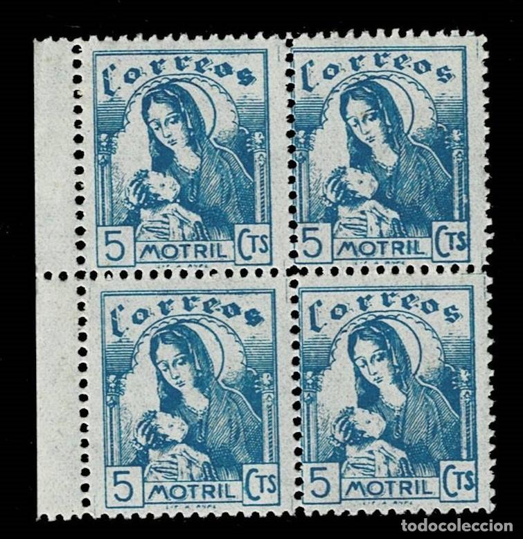 Stamps: Guerra Civil MOTRIL Correos Fesofi n&ordm; 2 en BLOQUE DE 4 Valor 5c Color AZUL Sin fijasellos VER
