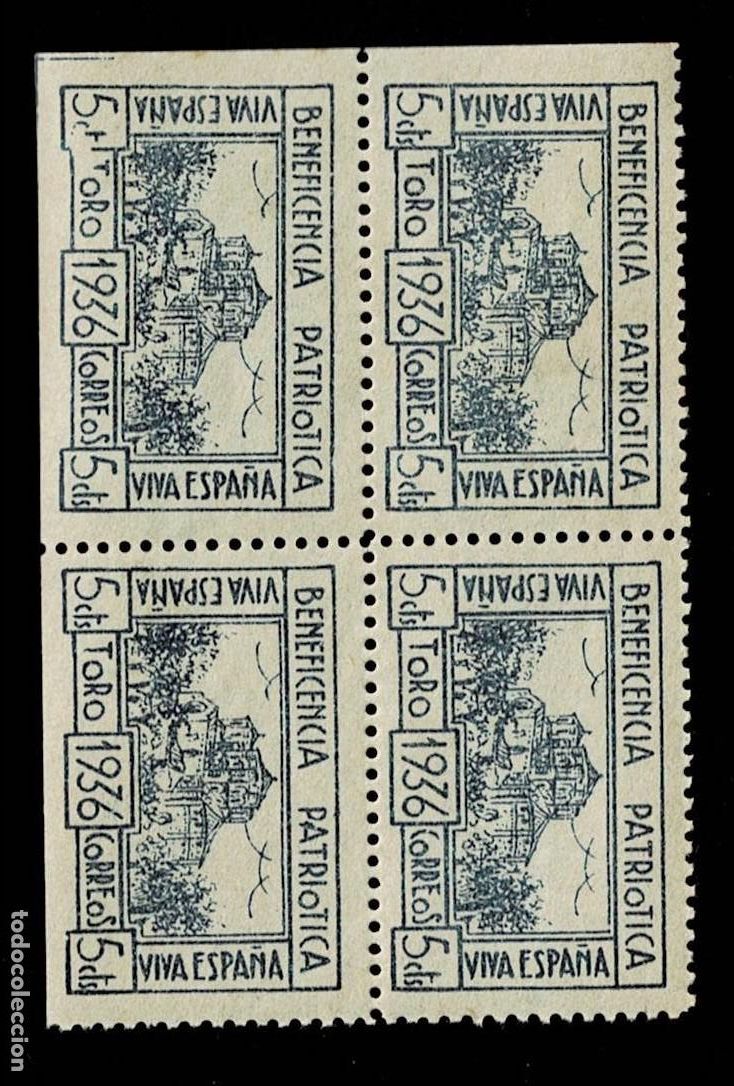 Stamps: 0520 Guerra Civil TORO Fesofi n&ordm; 1a Variedad SIN s en Cts en BLOQUE DE 4 Sin fijasellos VER