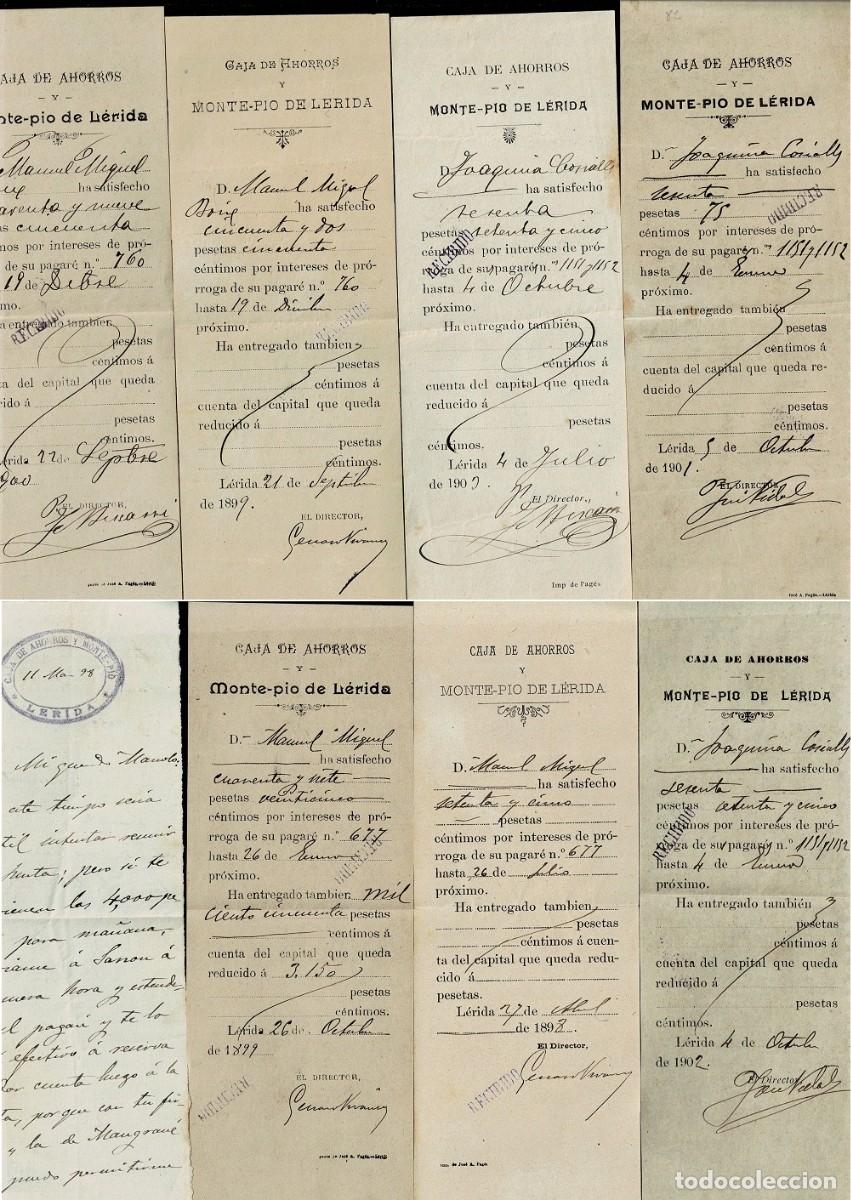 Stamps: L30-36 CAJA DE AHORROS Y MONTE-PIO DE LERIDA Conjunto de 8 Recibos, TODOS DIFERENTES. Ver