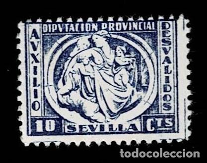 Stamps: Guerra Civil SEVILLA Auxilio a Desvalidos Fesofi n&ordm; 18 Valor 10 Cts Color AZUL Sin fijasellos