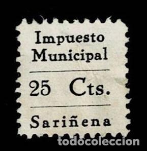 Stamps: Guerra Civil SARI&Ntilde;ENA IMPUESTO MUNICIPAL Fesofi n&ordm; 1a (Letras separadas) Valor 25 cts con fijasellos