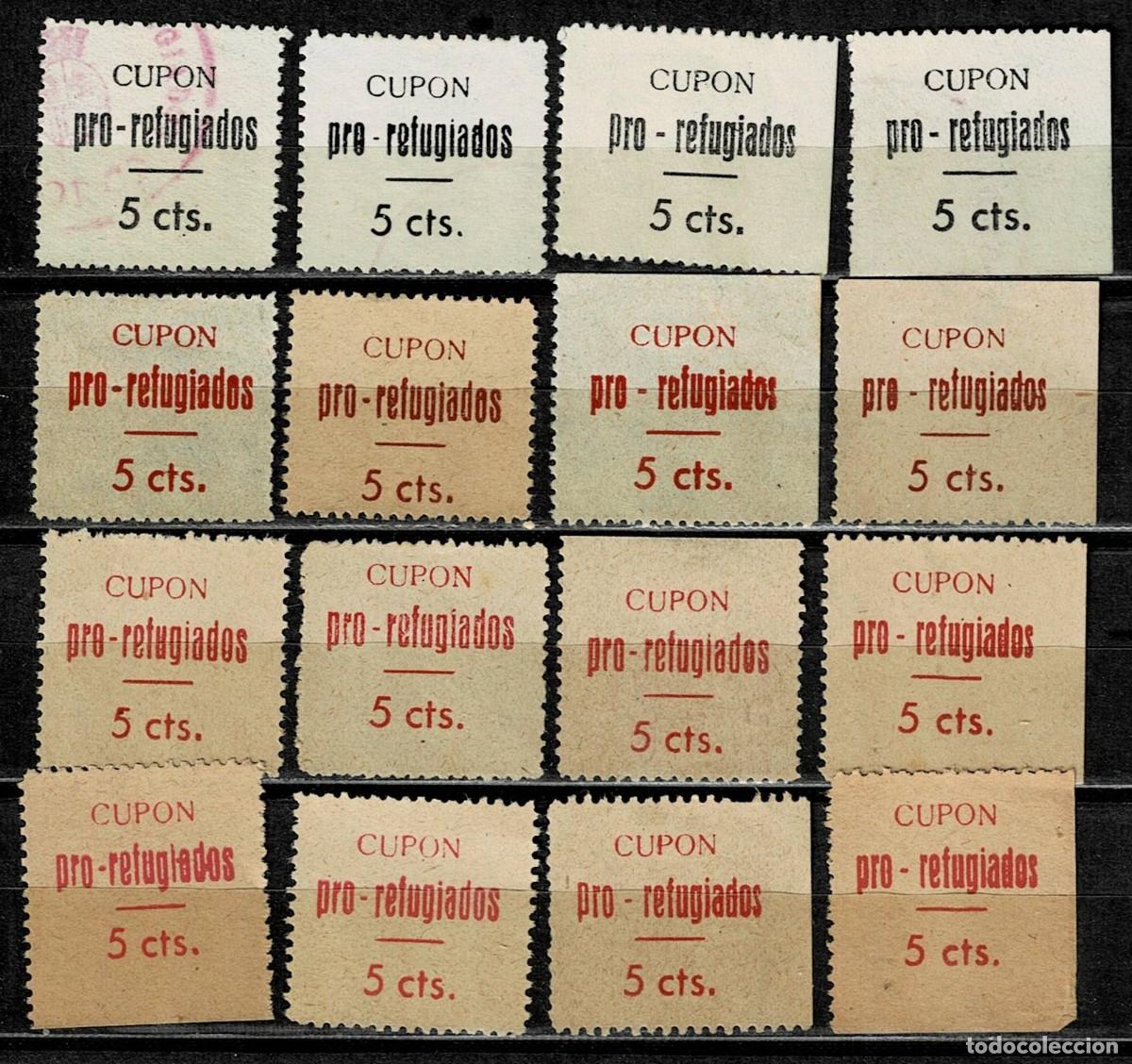 Stamps: Guerra Civil LORCA Cupon PRO REFUGIADOS Fesofi n&ordm; 11 a 14c Serie completa (16 valores) Con fijasello