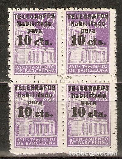 Stamps: BARCELONA TELEGRAFOS 1942 EDIFIL 17** SIN FIJASELLOS ENBLOQUE DE 4