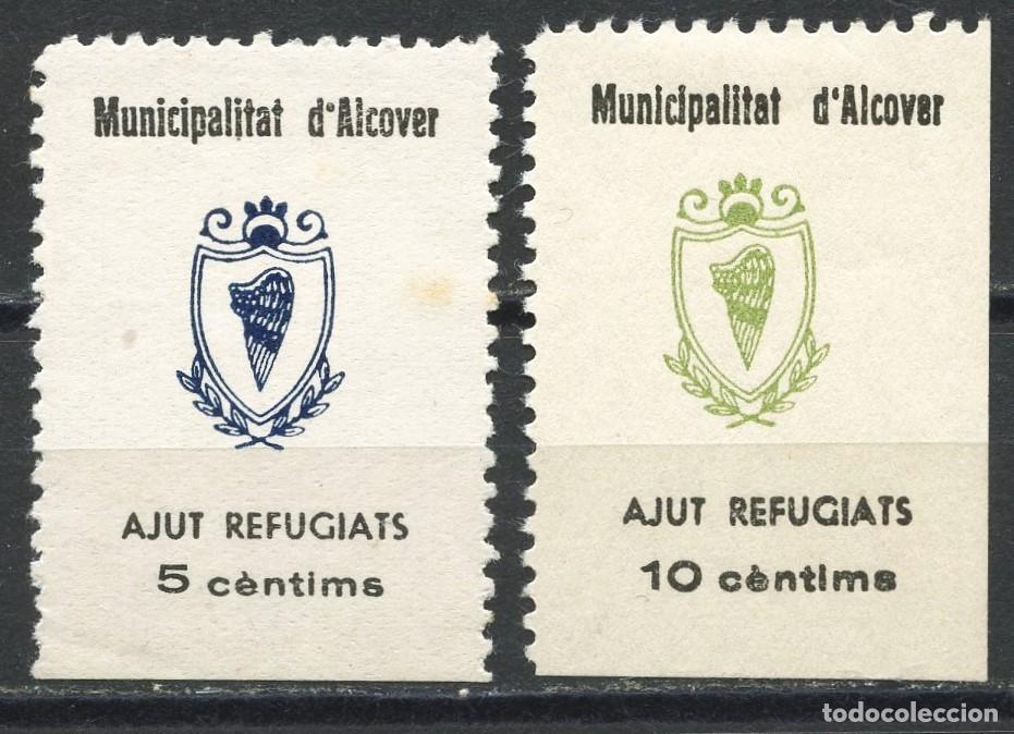 Timbres: GUERRA CIVIL, VI&Ntilde;ETA, MUNICIPALITAT D&acute;ALCOVER, AJUT REFUGIATS, VALORES: 5, 10 CTS.