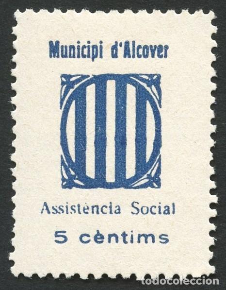 Timbres: GUERRA CIVIL, VI&Ntilde;ETA, MUNICIPI D&acute;ALCOVER, ASSISTENCIA SOCIAL, VALOR: 5 CTS.
