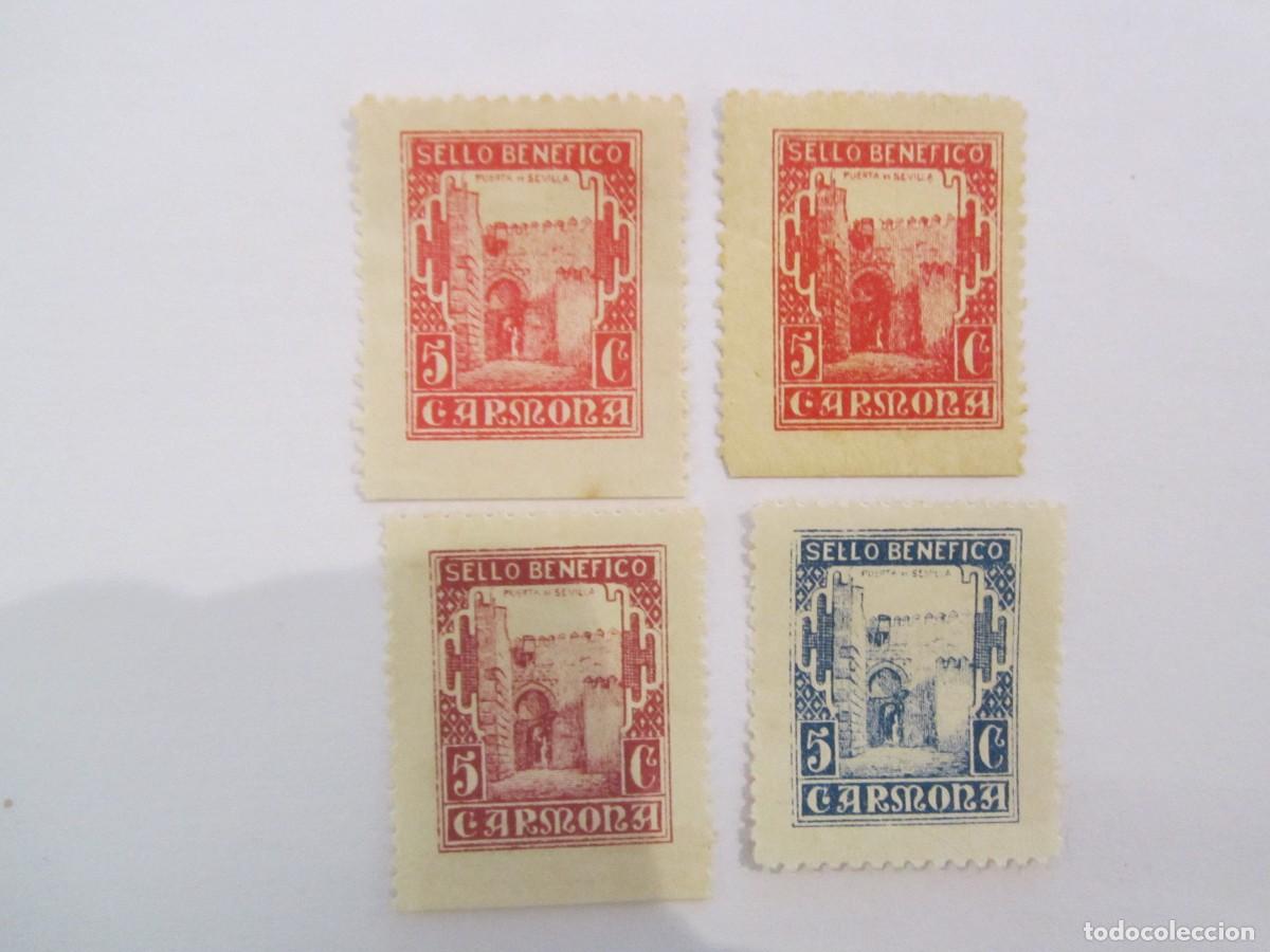 Timbres: LOTE DE 4 SELLOS BENEFICOS CARMONA S/C