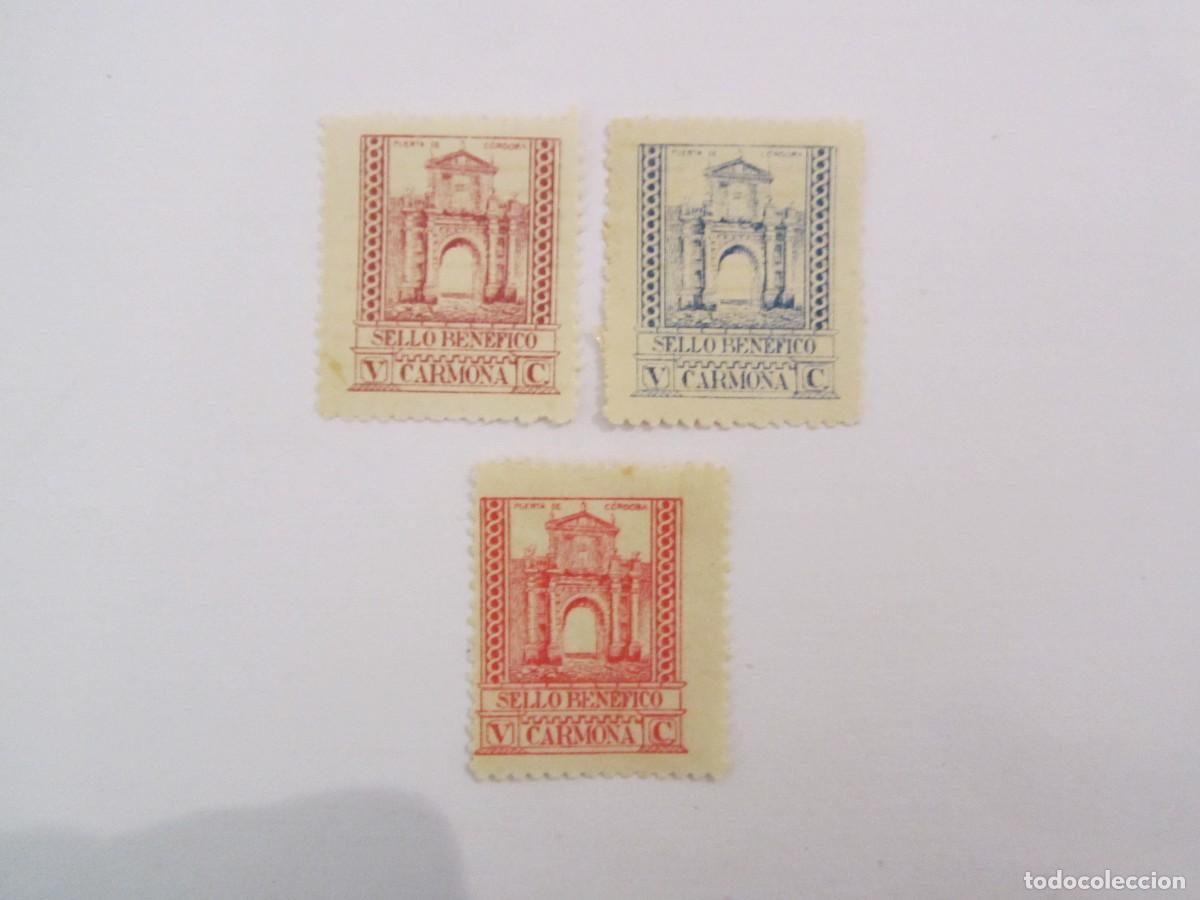 Timbres: LOTE DE 3 SELLOS BENEFICOS CARMONA S/C