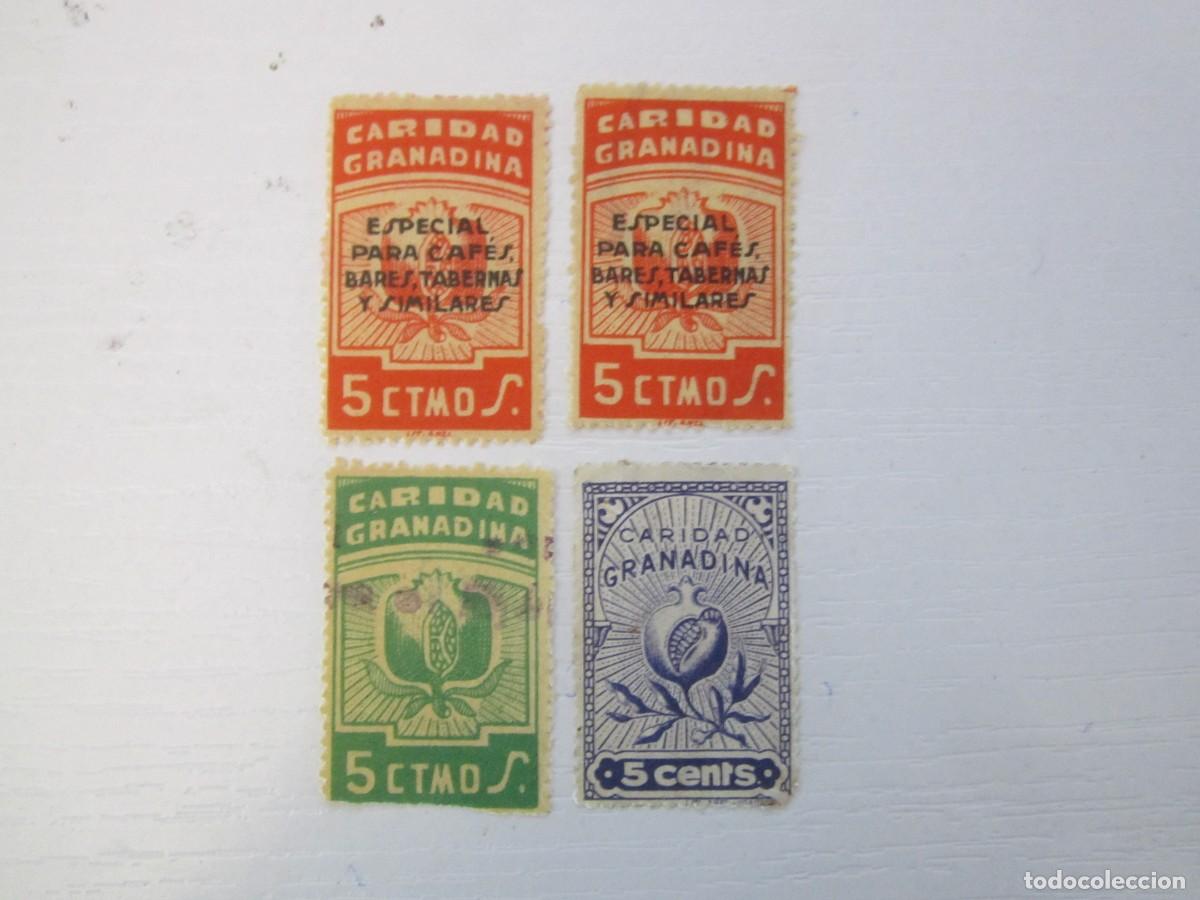 Timbres: LOTE DE 4 SELLOS BENEFICOS CARIDAD GRANADINA (2 PARA CONSUMICION BARES) S/C