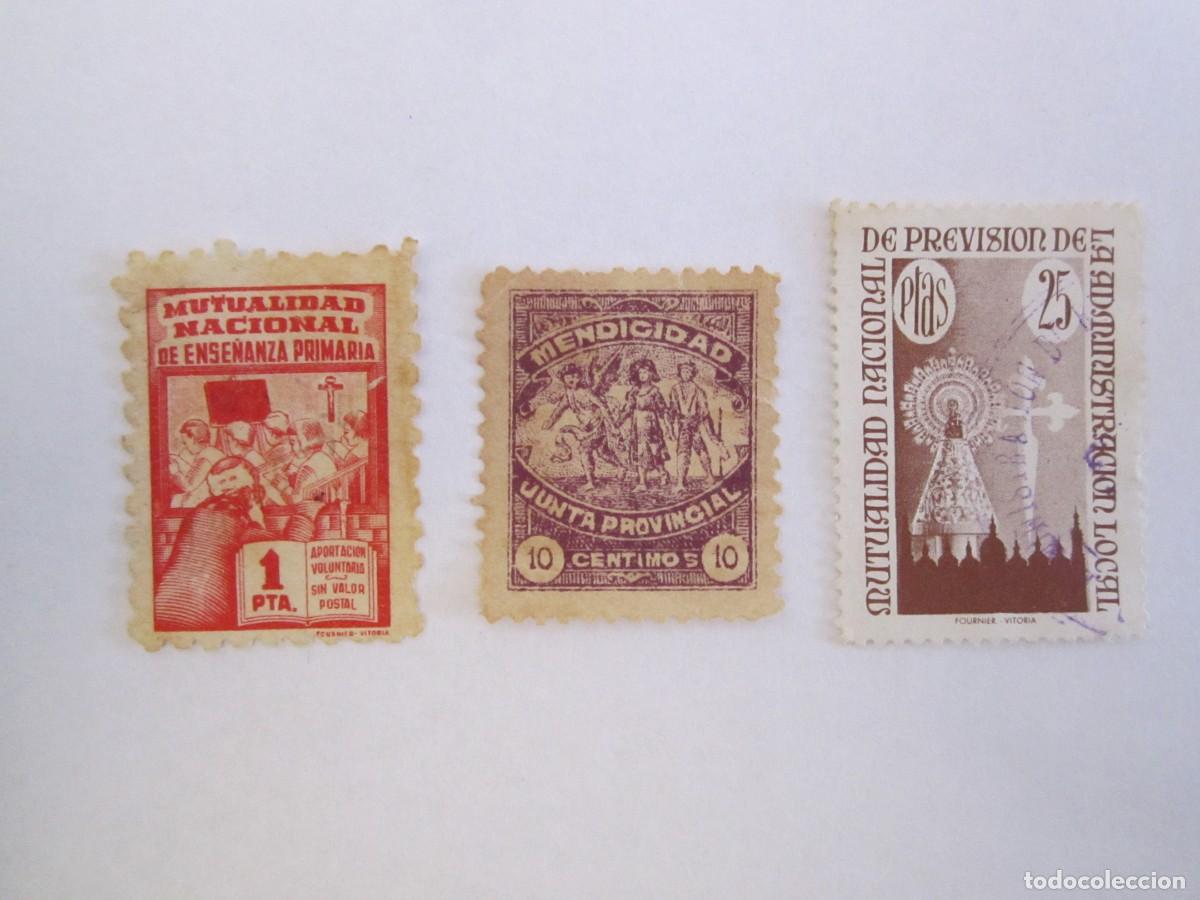 Briefmarken: LOTE DE 3 SELLOS BENEFICOS MUTUALIDAD, MENDICIDAD Y ENSE&Ntilde;ANZA PRIMARIA 2 S/CA
