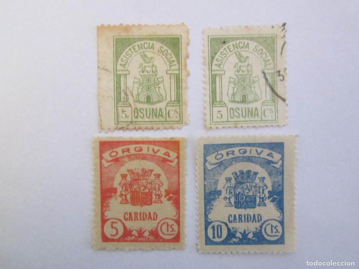 Briefmarken: LOTE DE 4 SELLOS BENEFICOS 2 DE OSUNA ASISTENCIA SOCIAL 2 DE ORGIVA CARIDAD S/C
