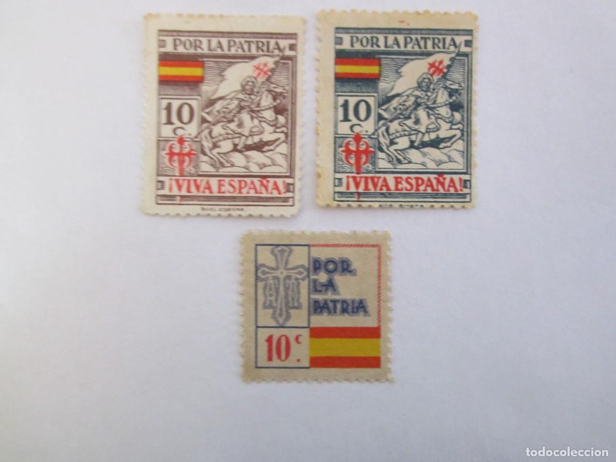 Briefmarken: LOTE DE 3 SELLOS BENEFICOS POR LA PATRIA Y VIVA ESPA&Ntilde;A S/C