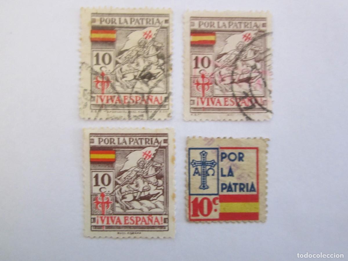 Briefmarken: LOTE DE 4 SELLOS BENEFICOS POR LA PATRIA Y VIVA ESPA&Ntilde;A 1 S/C