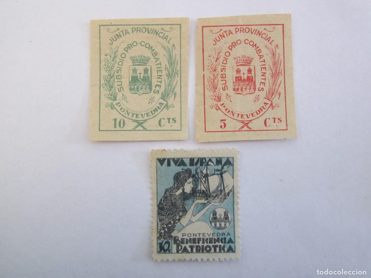 Timbres: LOTE DE 3 SELLOS BENEFICOS PRO COMBATIENTES Y PRATRIOTICOS PONTEVEDRA S/C