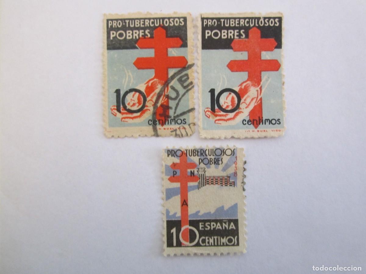 Timbres: LOTE DE 3 SELLOS BENEFICOS PRO TUBERCULOSOS POBRES A&Ntilde;OS 37 Y 38 GUERRA CIVIL 2 S/C