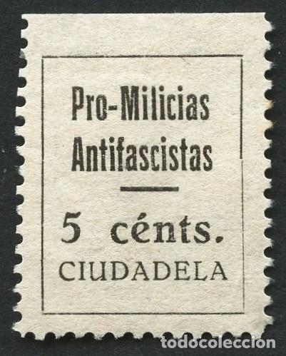 Briefmarken: GUERRA CIVIL, VI&Ntilde;ETA, PRO MILICIAS ANTIFASCISTAS, VALOR: 5 CTS, CIUDADELA, MENORCA
