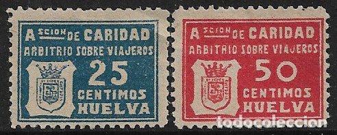 Selos: Guerra Civil, Sellos locales. Huelva, HUELVA, tipo FESOFI n&ordm; 24 (*) 25 cts. azul y 50 cts. rojo