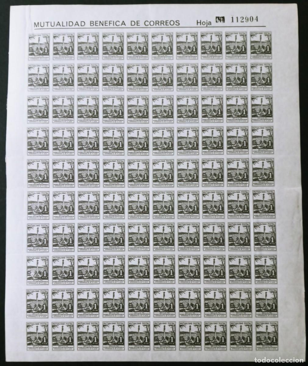 Briefmarken: MUTUALIDAD DE CORREOS - HOJA COMPLETA DE 100 SELLOS DE 1 PTS NUEVOS ** - PAPEL FINO MATE