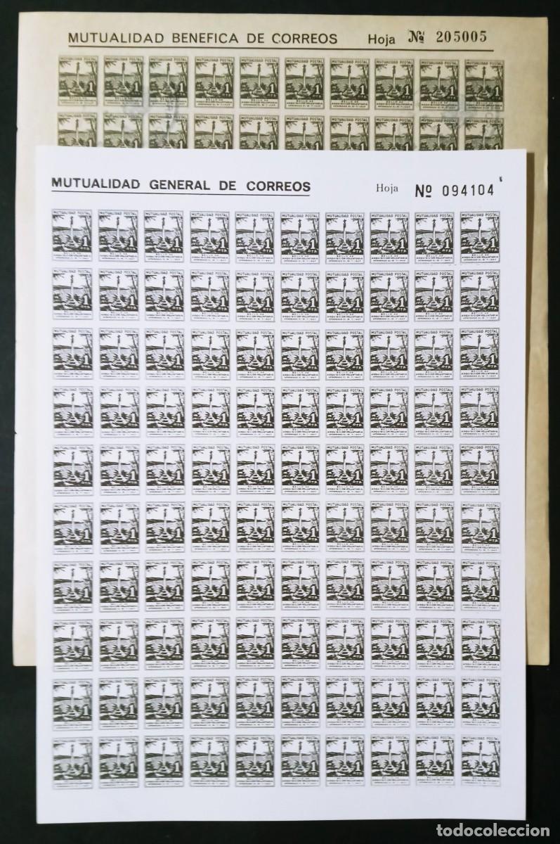 Briefmarken: MUTUALIDAD DE CORREOS - 2 HOJA COMPLETA 100 SELLOS DE 1 PTS NUEVOS ** Y USADA - LEER COMENTARIO
