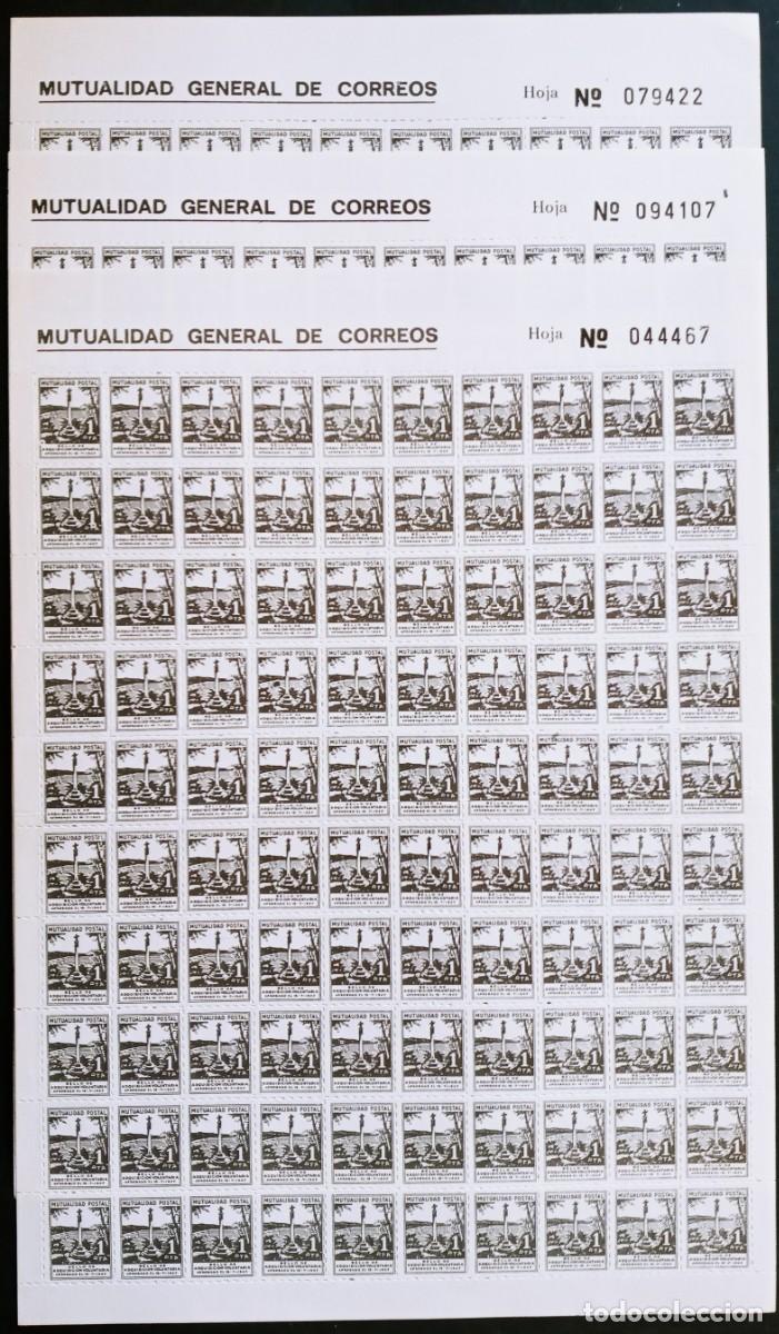 Briefmarken: MUTUALIDAD DE CORREOS - 3 HOJA COMPLETA DE 100 SELLOS 1 PTS NUEVOS ** - PAPEL GRUESO BLANCO SATINADO