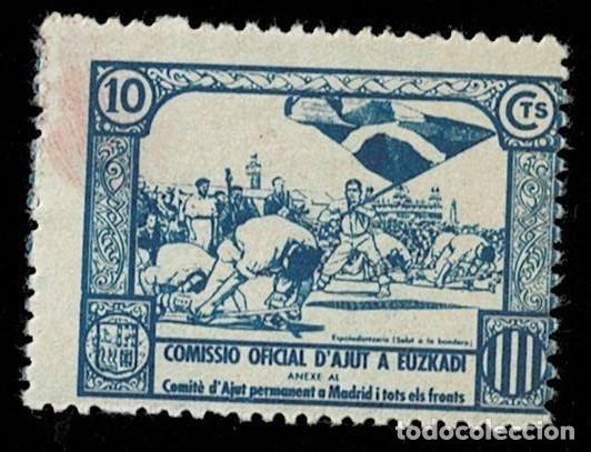 Briefmarken: GUERRA CIVIL GG 2340 Comissio Oficial d'AJUT A EUZKADI Espadantzaris Valor 10 cts Color AZUL Sin fij