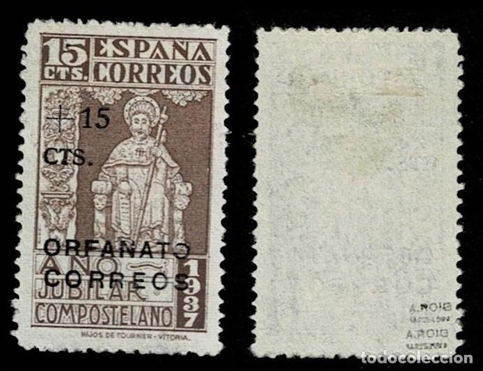 Briefmarken: A5-7-2 Guerra Civil A&ntilde;o Santo Compostelano Scgdo. ORFANATO DE CORREOS + 15 cts Variedad (O rota) Edi