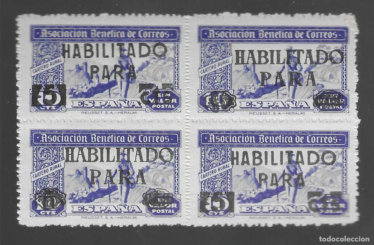 Timbres: ASC.BENEFICA CORREOS.- 10 CTS.-BLOQUE DE 4 SELLOS, VARIEDAD, HABILITADO CON H TIPO I Y II. CAPICUAS