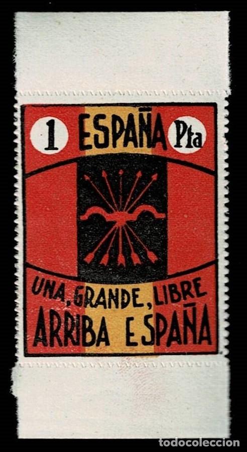Sellos: 0007 Guerra Civil FALANGE Una Grande y Libre ARRIBA ESPA&Ntilde;A Valor 1 pta sin fijasellos VER