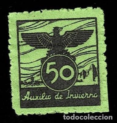 Timbres: 5D AUXILIO DE INVIERNO Galvez 5B PRUEBA DE COLOR NEGRO sobre VERDE AMARILLO Sin fijasellos
