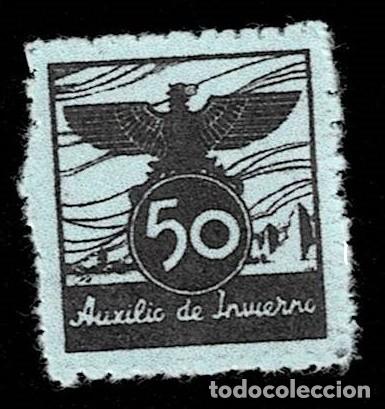 Timbres: 5D AUXILIO DE INVIERNO Galvez 5B PRUEBA DE COLOR NEGRO sobre AZUL CELESTE Sin fijasellos