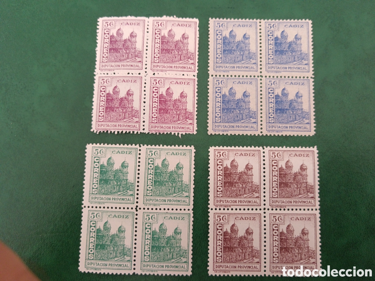 Stamps: Lote 4 sellos en bloques de 4 Beneficos Cadiz