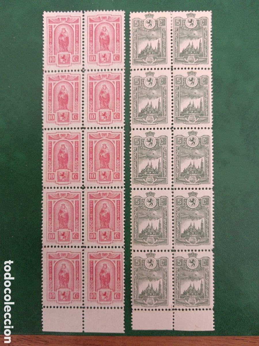 Sellos: 2 bloques de 1 sellos Beneficos Zaragoza 5 y 20 cts