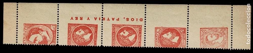Timbres: L4-8 Vi&ntilde;eta CARLISTA Efigie de CARLOS VII Siglo XIX TIRA de 5 ejemplares Lista Colobrans n&ordm; 10. Colo