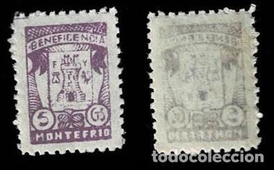 Selos: Guerra Civil MONTEFRIO Fesofi n&ordm; 9ac VIOLETA LILA (CALCADO AL REVERSO) Sin fijasellos