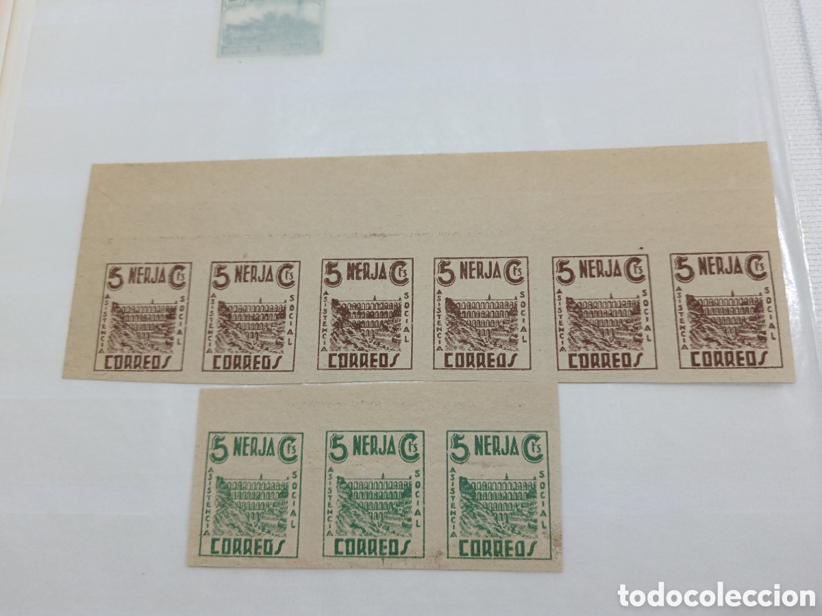 Sellos: Dos bloques de 6 y 3 sellos sin dentar. Nerja - Foto 1