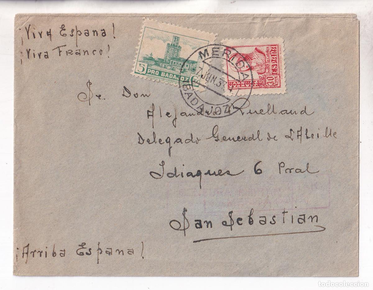 Sellos: SOBRE. M&Eacute;RIDA. BADAJOZ. 1937. LOCAL - Foto 1