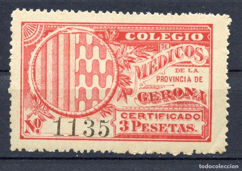 Briefmarken: GIRONA - GERONA. SELLO PARA CERTIFICADOS DEL COLEGIO DE M&Eacute;DICOS DE GERONA, 3 PESETAS ROJO