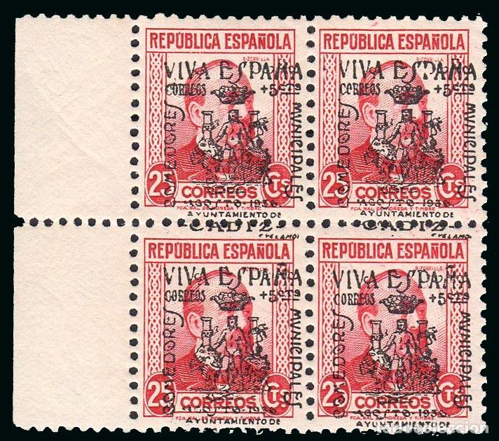 Selos: Espa&ntilde;a - Em. Local Patri&oacute;ticas - C&aacute;diz - Edi ** 7 Bl. 4 - Sobrecarga desplazada