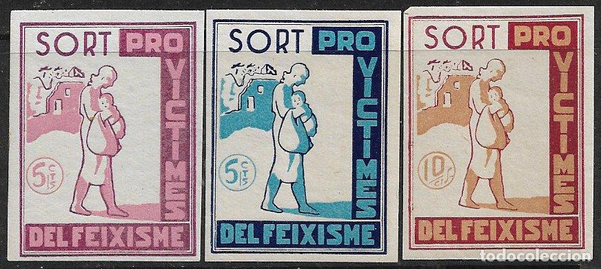 Briefmarken: Guerra Civil, locales, L&eacute;rida SORT, FESOFI n&ordm; 1, 2 y 4 * *