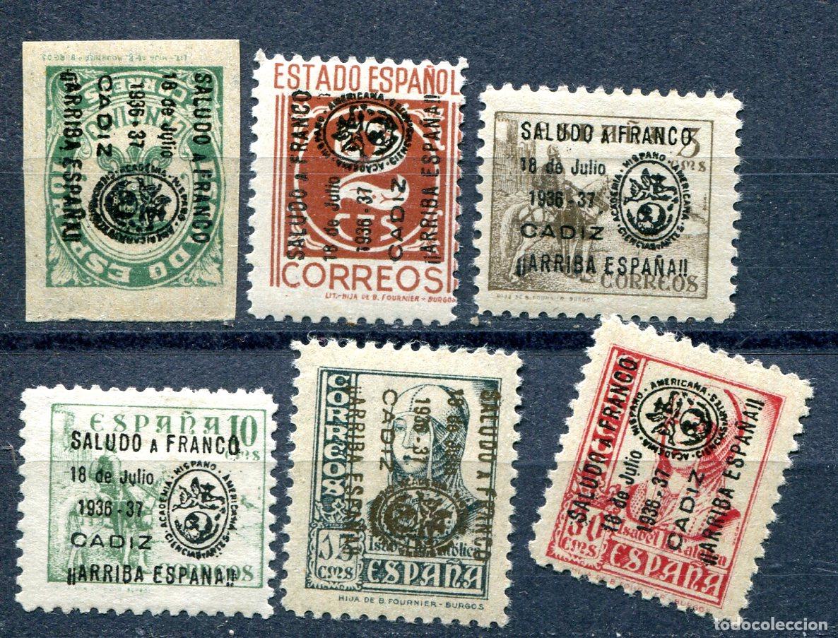 Briefmarken: Edifil 11/16 de emisiones patri&oacute;ticas de C&aacute;diz. Ver descripci&oacute;n.