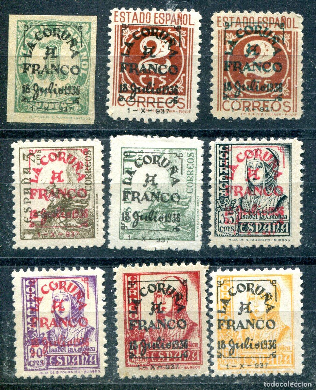 Briefmarken: Edifil 1/9 de emisiones patri&oacute;ticas de Coru&ntilde;a. Ver descripci&oacute;n.