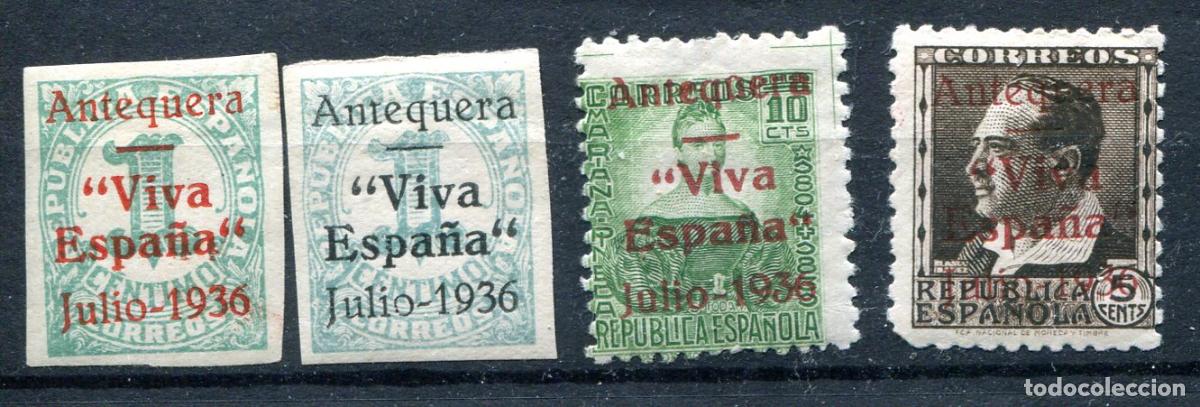 Briefmarken: 4 sellos de emisiones patri&oacute;ticas de Antequera. Ver descripci&oacute;n.