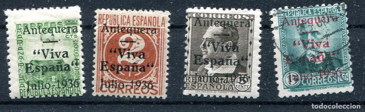 Briefmarken: 4 sellos de emisiones patri&oacute;ticas de Antequera. Ver descripci&oacute;n.