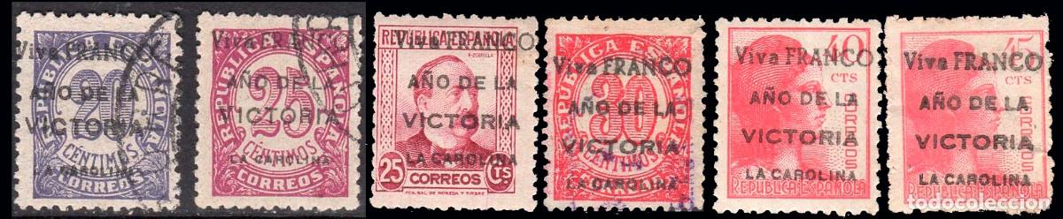Briefmarken: Espa&ntilde;a - Em. Locales Patri&oacute;ticas - La Carolina */o 4+5+6+8+9+11 - 1939 - Sobrecargado