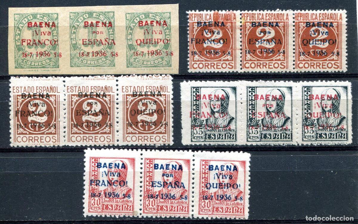 Briefmarken: Edifil 16/20 de emisiones patri&oacute;ticas de Baena. Ver descripci&oacute;n.