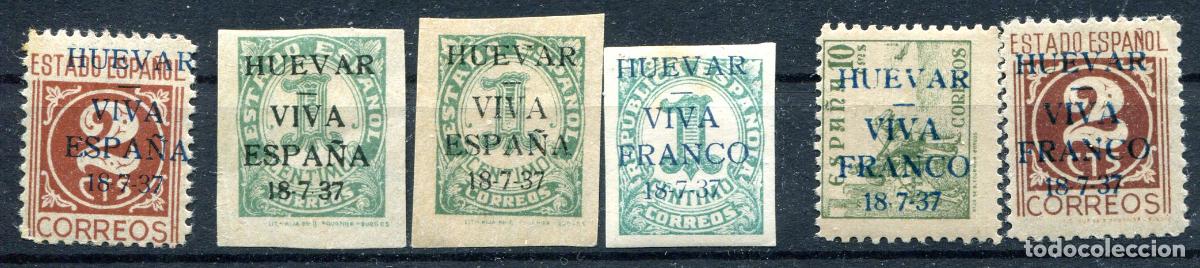Briefmarken: 6 sellos de emisiones patri&oacute;ticas de Huevar. Ver descripci&oacute;n.